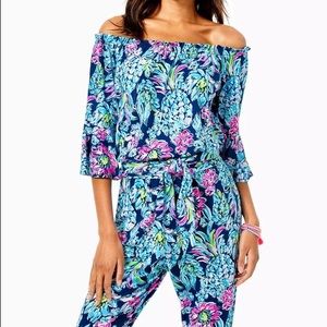 Lilly Pulitzer Calla Jumpsuit High Tide Navy Pineapple Paradise